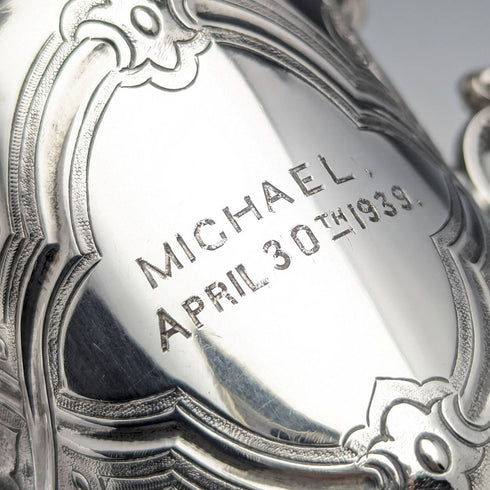 1862 British Antique Sterling Silver Double Handle Mug Cup 169g Barnard