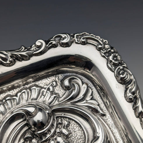 1902 British Antique Sterling Silver Relief Engraving Dressing Table Tray 306g