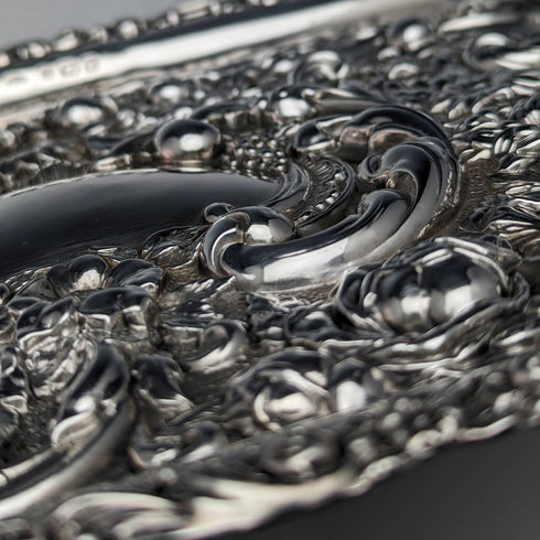 1902 British Antique Sterling Silver Relief Engraving Dressing Table Tray 306g