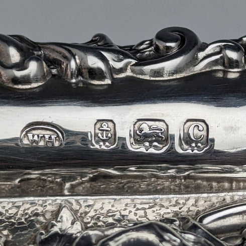 1902 British Antique Sterling Silver Relief Engraving Dressing Table Tray 306g