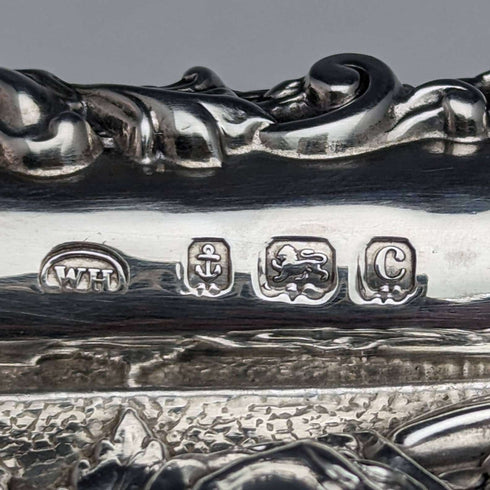 1902 British Antique Sterling Silver Relief Engraving Dressing Table Tray 306g