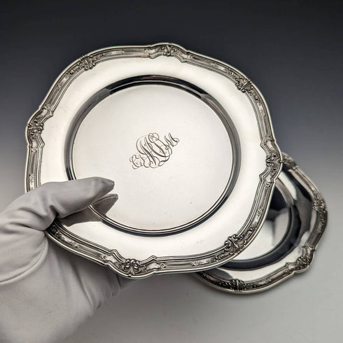 1900頃 米国アンティーク 純銀製 サイドプレートペア 計366g