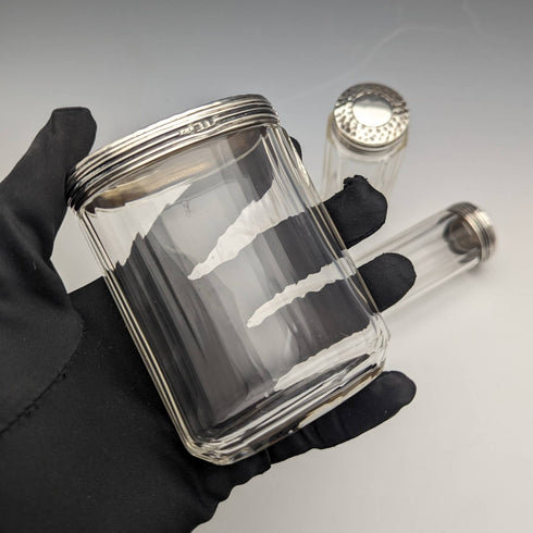 1910年頃 英国アンティーク 純銀蓋 ガラスボトル4個セット Percy Whitehouse