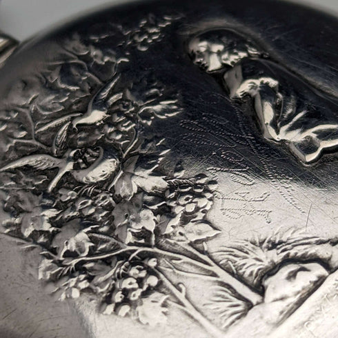 Antique Swiss GLOBE pocket watch relief engraving silver side hunter case works well