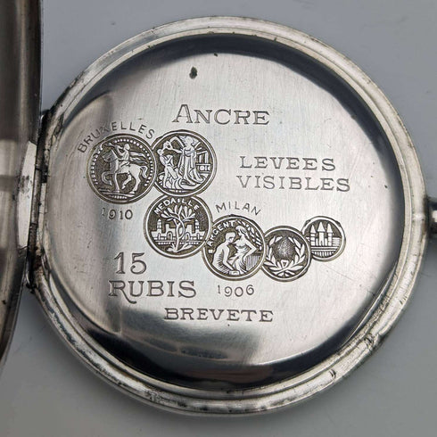 Antique Swiss GLOBE pocket watch relief engraving silver side hunter case works well