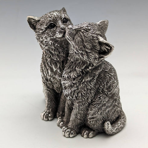 英國鄉村藝術家兩隻小貓純銀雕塑雕像