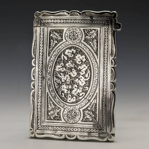 1882 British antique sterling silver card case 53g Frederick Marson