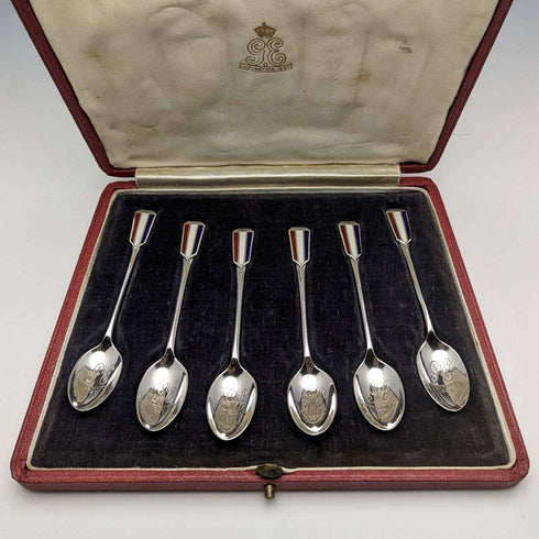 1936 年英國復古琺瑯裝飾純銀茶匙 6 件裝盒裝
