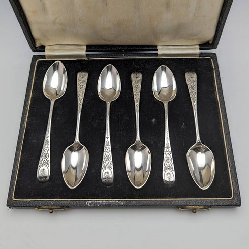 1884年 英国古董纯银茶匙六件套(带盒)