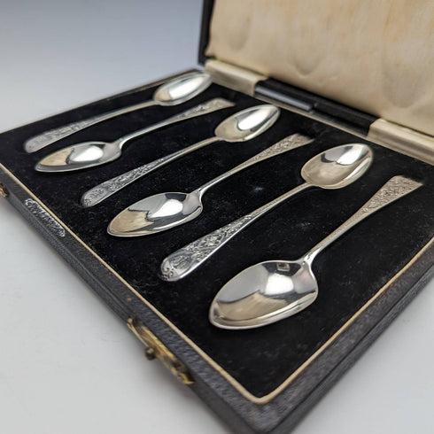 1884年 英国古董纯银茶匙六件套(带盒)