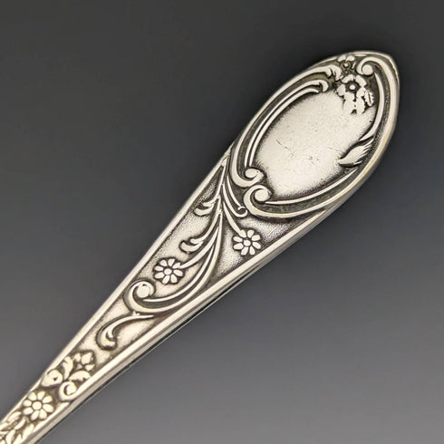 6 English antique silver plated teaspoon & tongs set in case