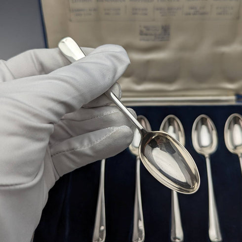Juego de 6 cucharillas de té de plata de ley vintage británicas de 1935 con marcas múltiples, en estuche