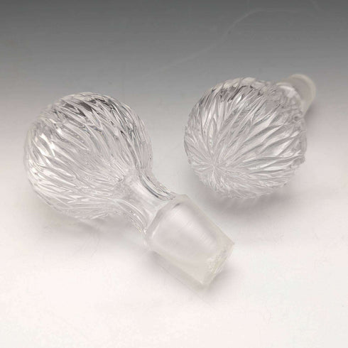 British Vintage Cut Glass Silver Plate Decorated Decanter Pair