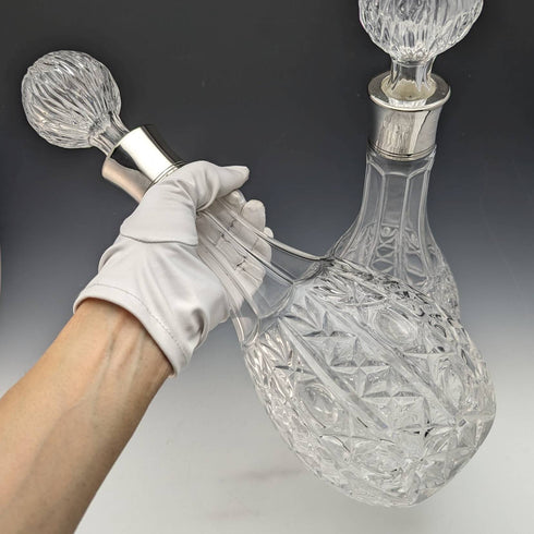 英国ヴィンテージ カットガラス シルバープレート装飾 デキャンタ ペア