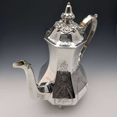 1850s British antique silver plated coffee server Thomas Bradbury
