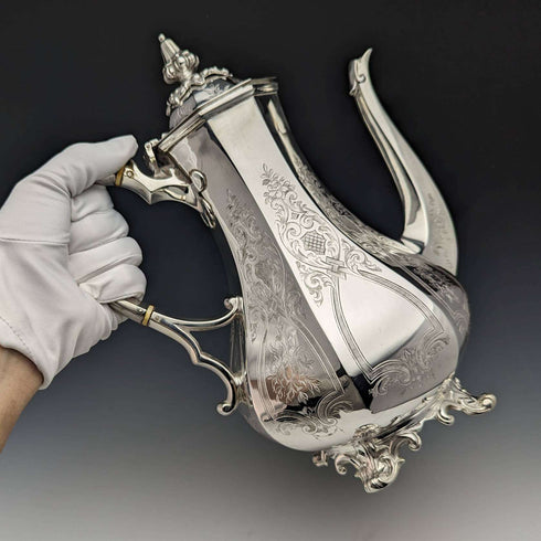 1850s British antique silver plated coffee server Thomas Bradbury
