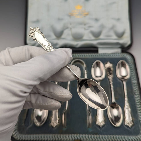 1903年 英国アンティーク 純銀製ティースプーン6本セット Joseph Rodgers ケース入