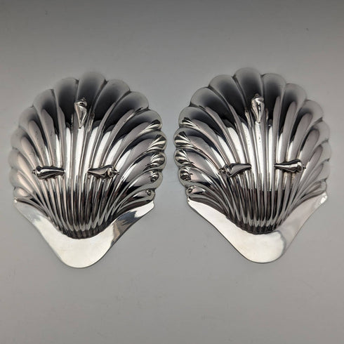 1891 British Antique Sterling Silver Shell Dish Pair 124g Atkin Brothers