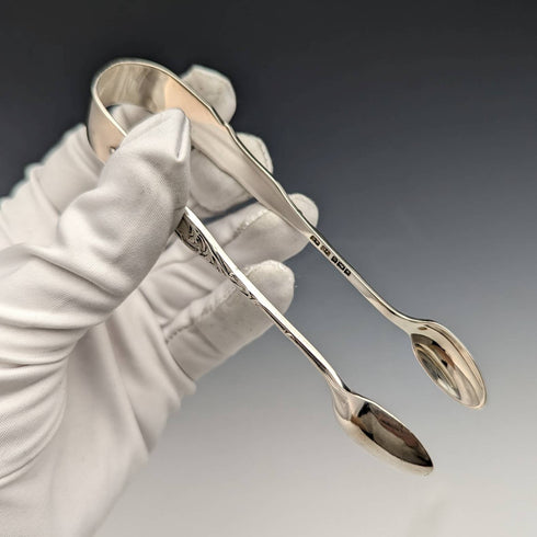 1908 British antique sterling silver sugar tongs 30g Joseph Rodgers