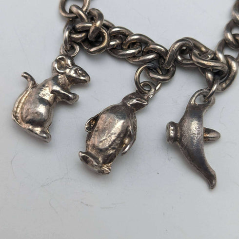 British vintage silver charm bracelet 46g