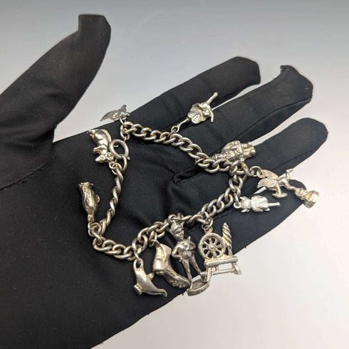British vintage silver charm bracelet 46g