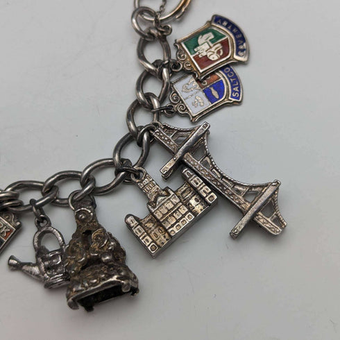 British vintage silver charm bracelet 75g