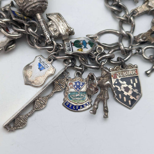 British vintage silver charm bracelet 75g