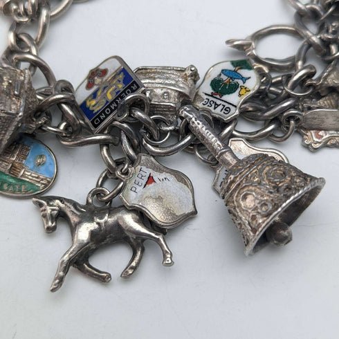 British vintage silver charm bracelet 75g
