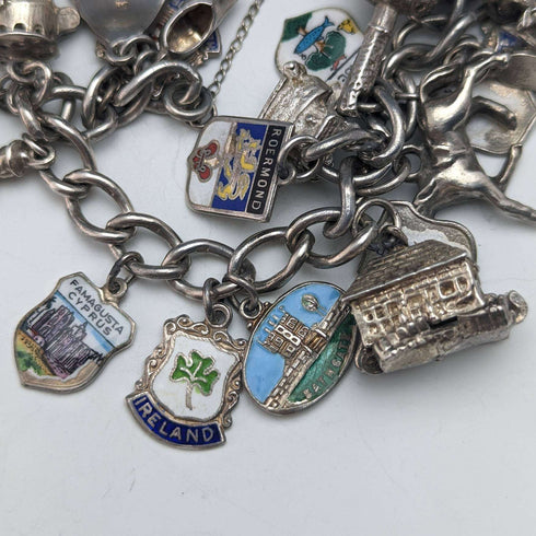 British vintage silver charm bracelet 75g