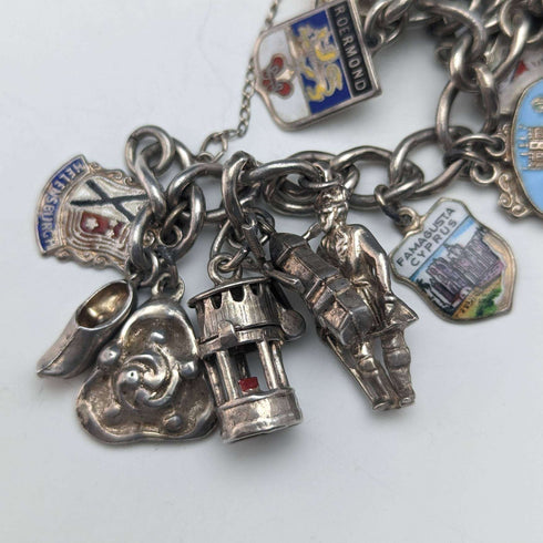 British vintage silver charm bracelet 75g