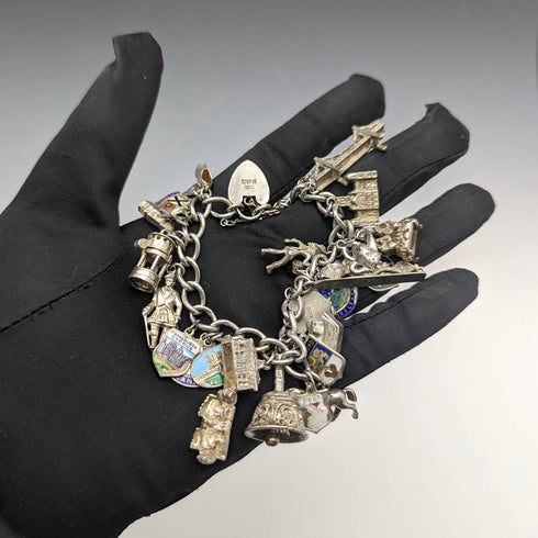 英国ヴィンテージ シルバー チャームブレスレット 75g