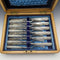 1880 British antique white butterfly shell handle dessert cutlery 6 pair set William Batt and Sons wooden box