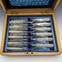 1880 British antique white butterfly shell handle dessert cutlery 6 pair set William Batt and Sons wooden box