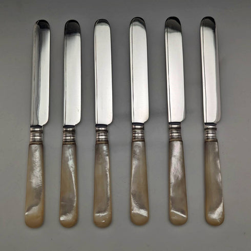 1880年 英国アンティーク 白蝶貝ハンドル デザートカトラリー6ペアセット William Batt and Sons 木箱入り