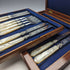 Around 1870 British Antique White Pearl Shell Handle Dessert Cutlery 8 Pair Set in Wooden Box