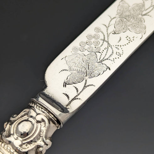 Around 1870 British Antique White Pearl Shell Handle Dessert Cutlery 8 Pair Set in Wooden Box