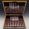 Late Victorian British antique silver plate dessert cutlery 12 pair set in wooden box