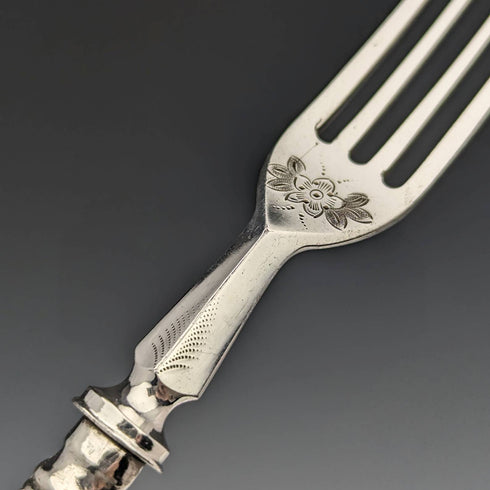 Late Victorian British antique silver plate dessert cutlery 12 pair set in wooden box