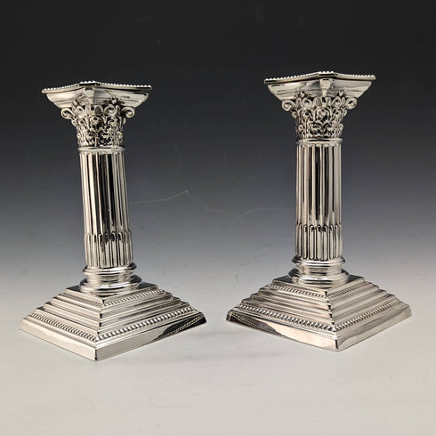 British Antique Silver Plate Candle Stand Candelabra Pair Goldsmiths and Silversmiths
