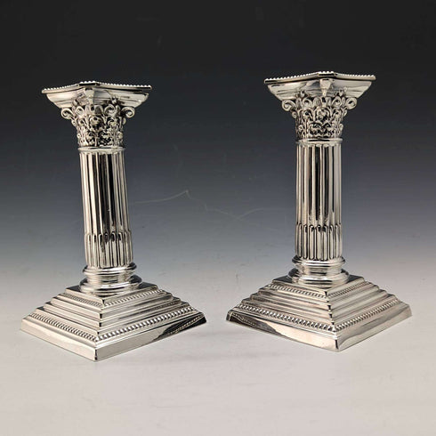 英国アンティーク シルバープレート製 キャンドルスタンド 燭台ペア Goldsmiths and Silversmiths
