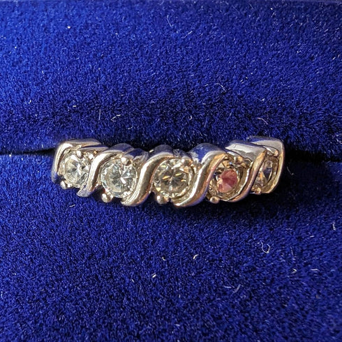 British Vintage Jewelry Cubic Zirconia x5 Sterling Silver Ring