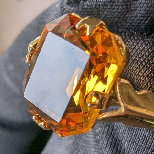 英國復古珠寶琥珀彩石滾金戒指(12 號)戒指