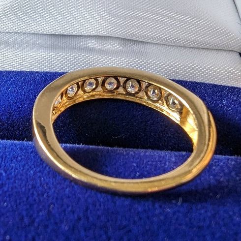 British vintage jewelry cubic zirconia x7 sterling silver gilt ring (size 11)