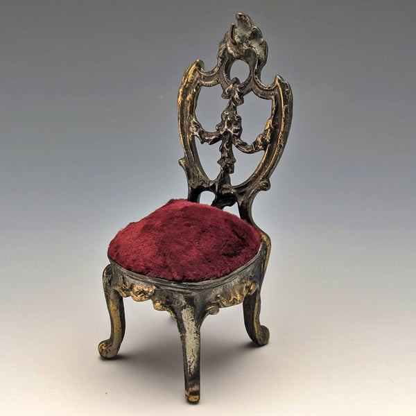 1940s Brass Chair Pocket Watch Holder Dark Red Seat