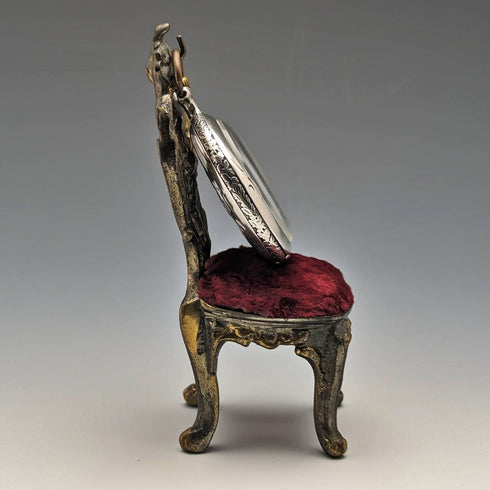 1940年代 真鍮製 椅子型 懐中時計ホルダー ダークレッドシート