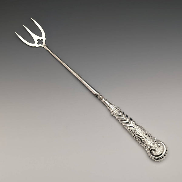 1889 British Antique Pure Silver Handle Toasting Fork Adie and Lovekin