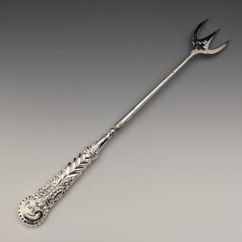 1889 British Antique Pure Silver Handle Toasting Fork Adie and Lovekin