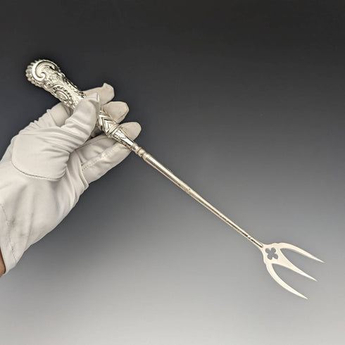 1889 British Antique Pure Silver Handle Toasting Fork Adie and Lovekin