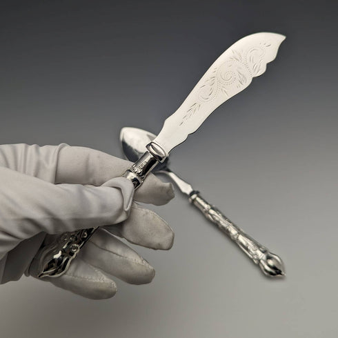 1938 British Vintage Pure Silver Handle Knife & Spoon Set Raeno Silver Plate Co