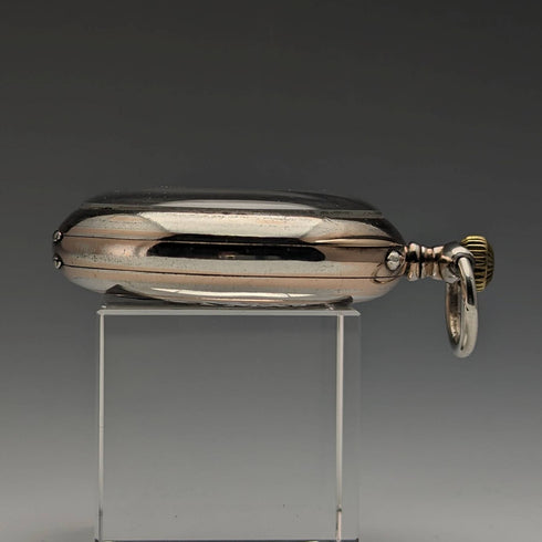 1911年頃 アンティーク ロンジン 懐中時計 ニエロ装飾銀側ケース 動作良好